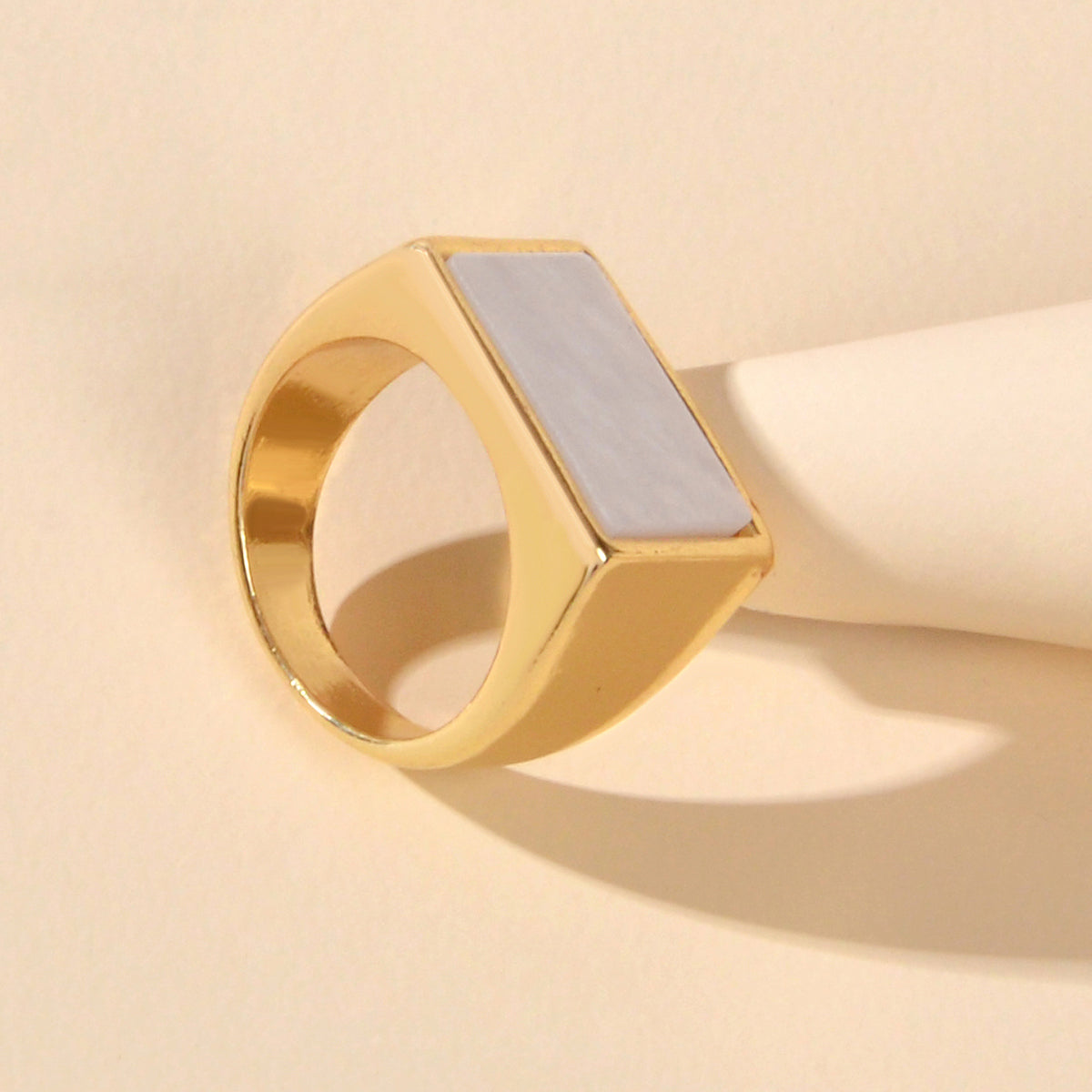 Textured Jewellery Square White Punk Gold Finger Ring Fashion Women Accessories