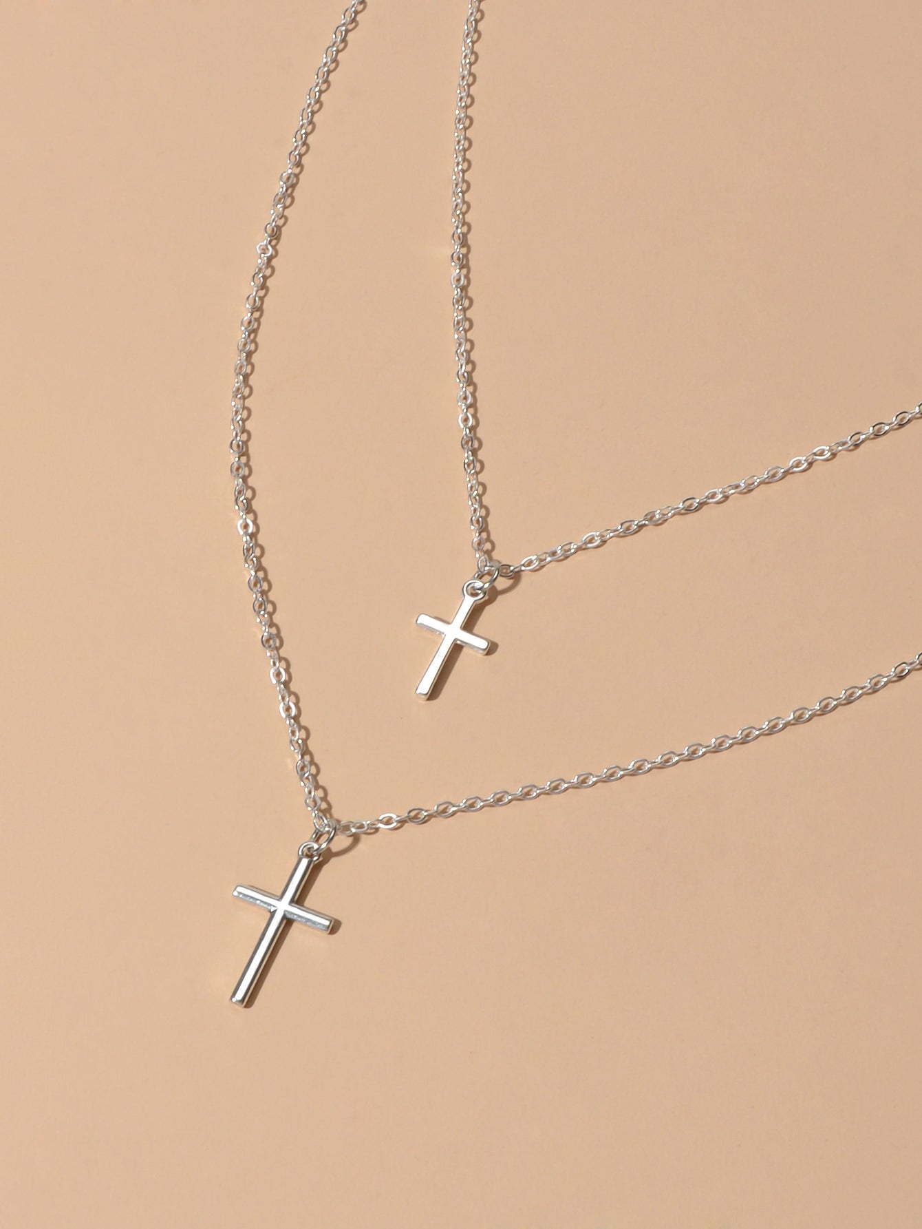 Fashion Jewellery Silver Chain Double layer Chain Cross Pendant Women Necklace