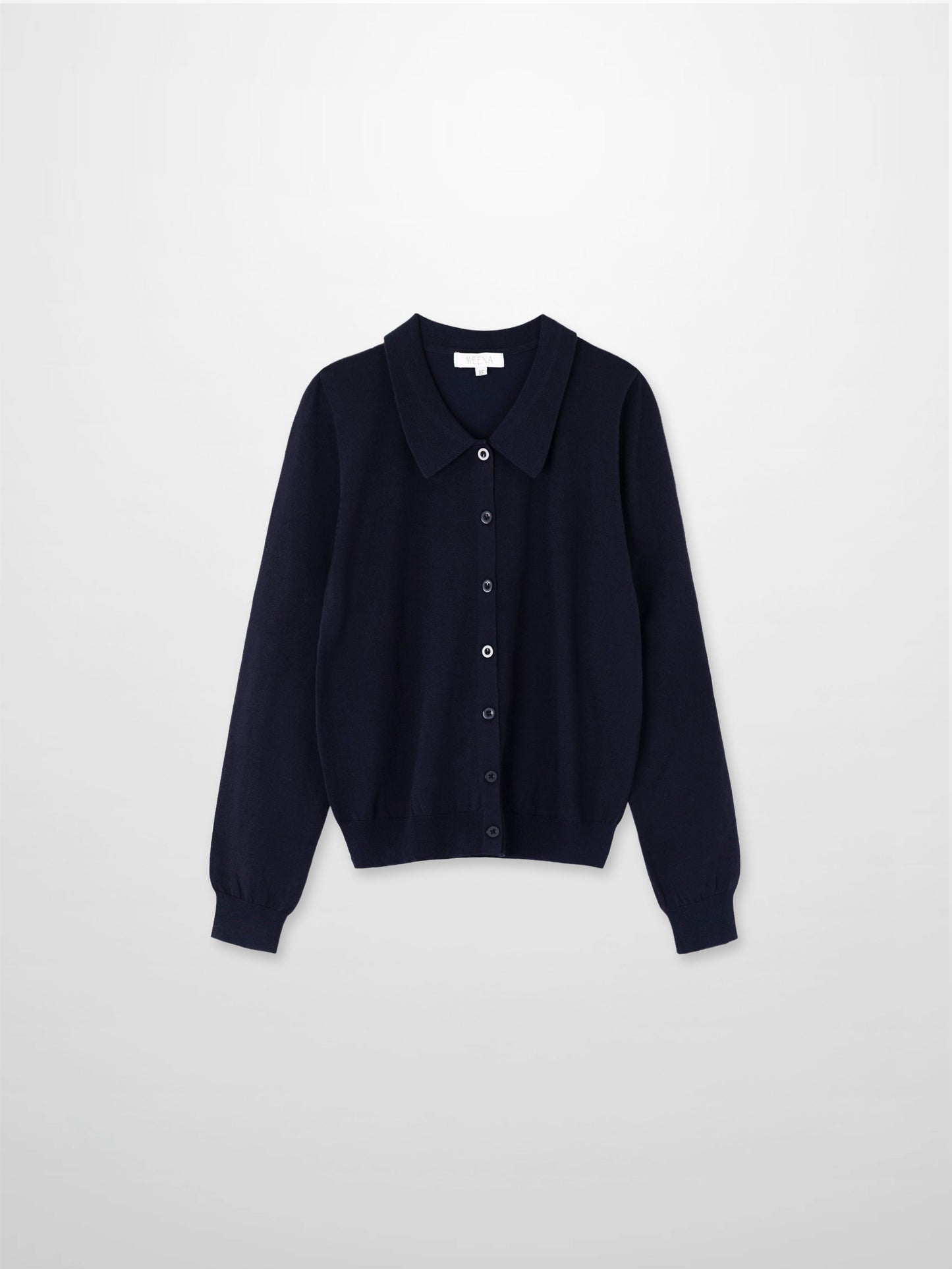 Wool Blend Collared Cardigan-Navy-1
