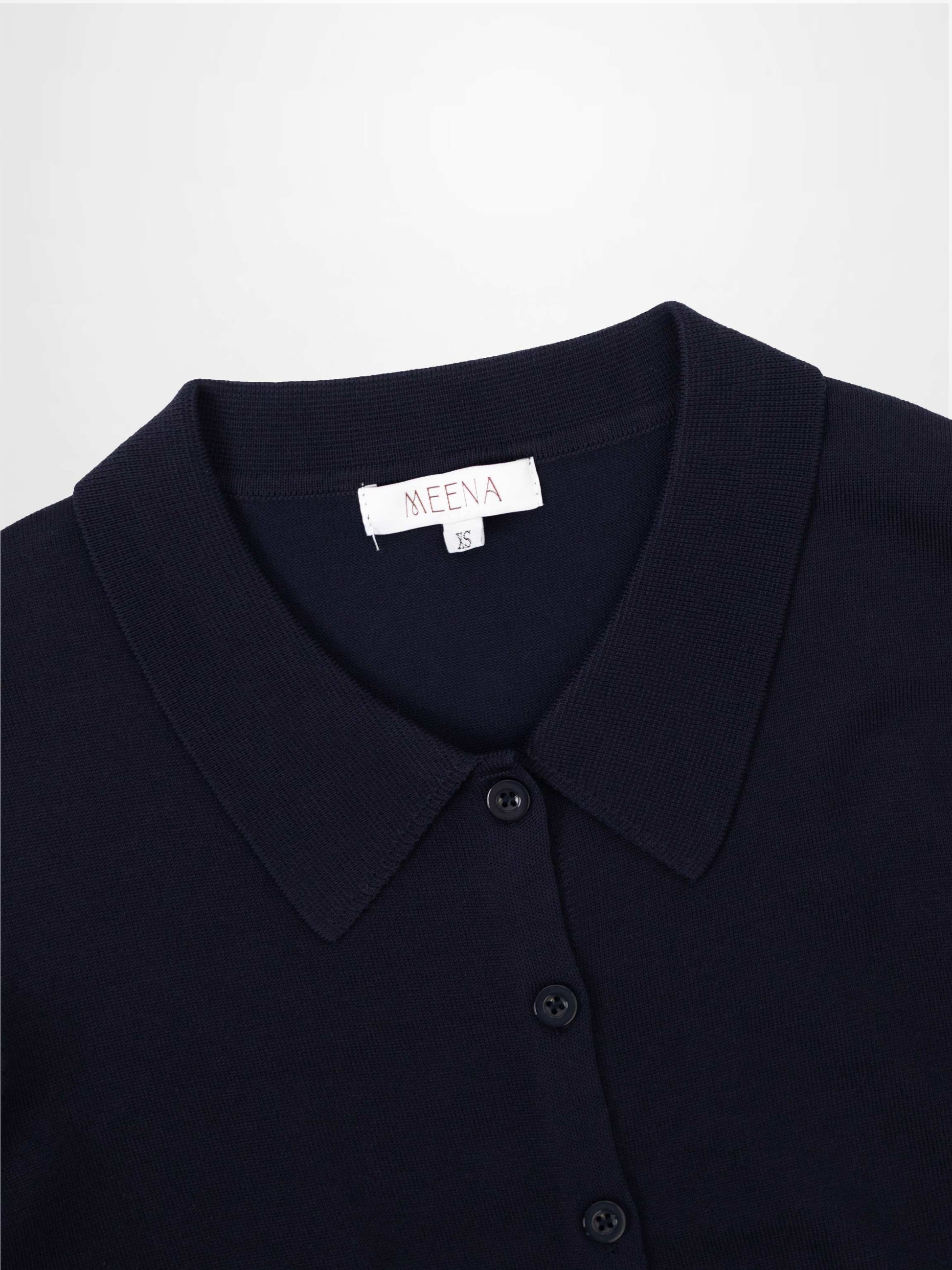Wool Blend Collared Cardigan-Navy-4