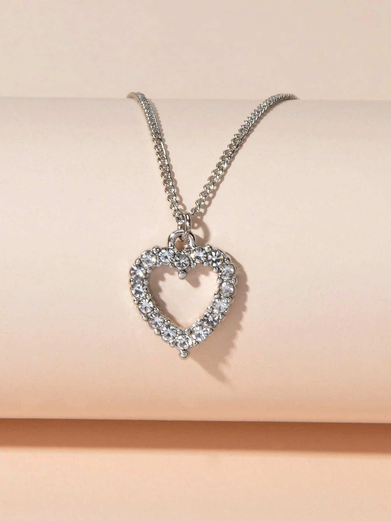 Fashion Jewellery Silver Rhinestone Love Heart Pendant Necklace Accessories Gift