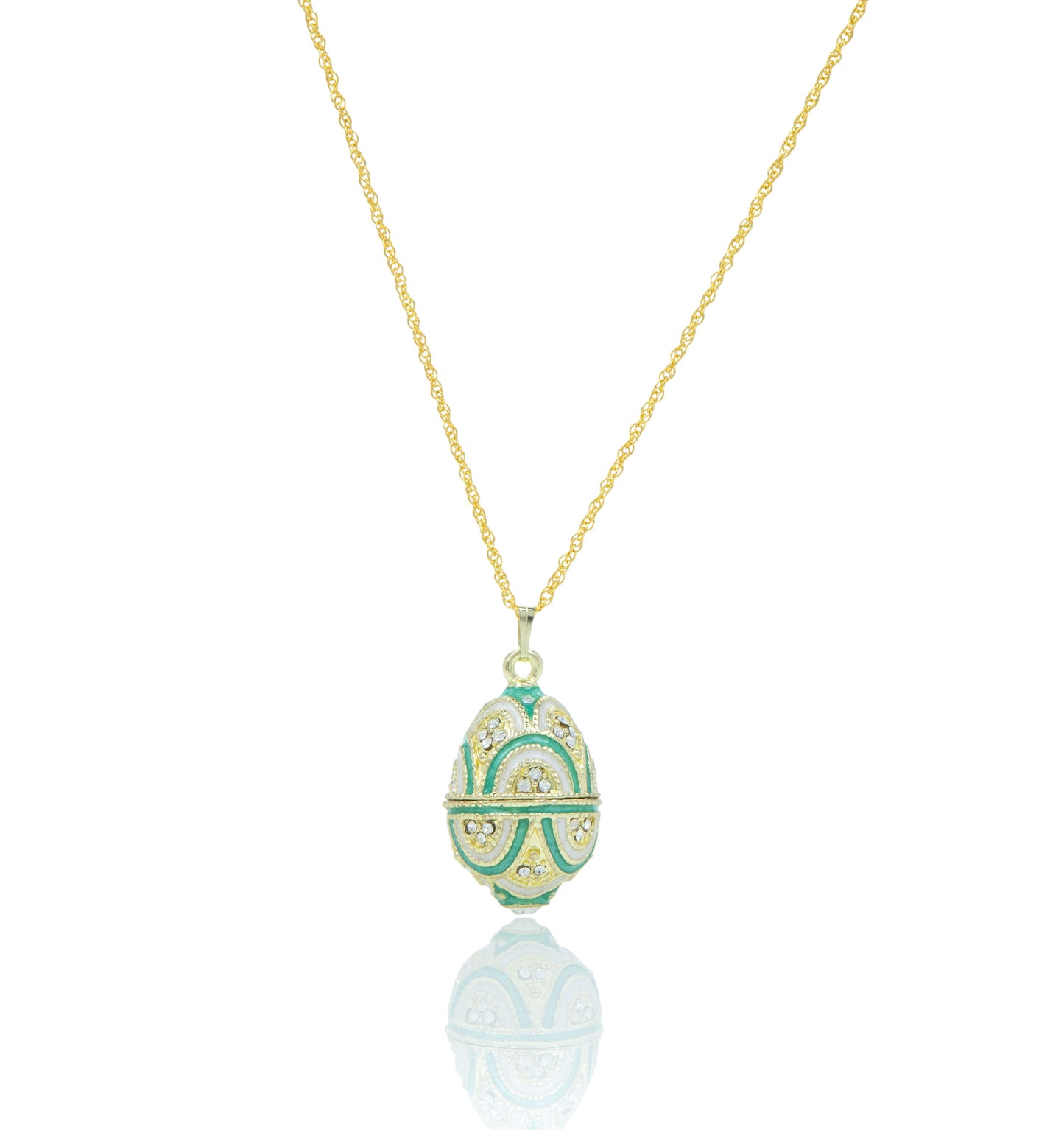 Gold & Light Blue Egg Pendant Necklace