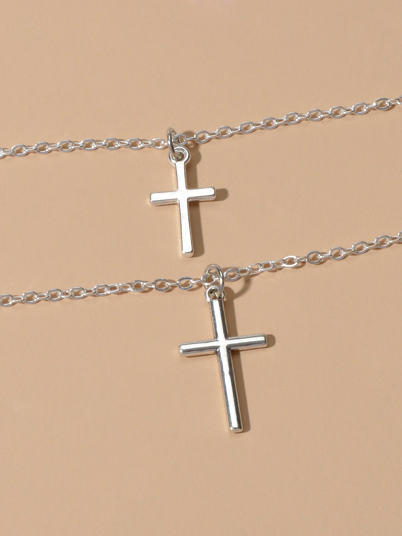 Fashion Jewellery Silver Chain Double layer Chain Cross Pendant Women Necklace
