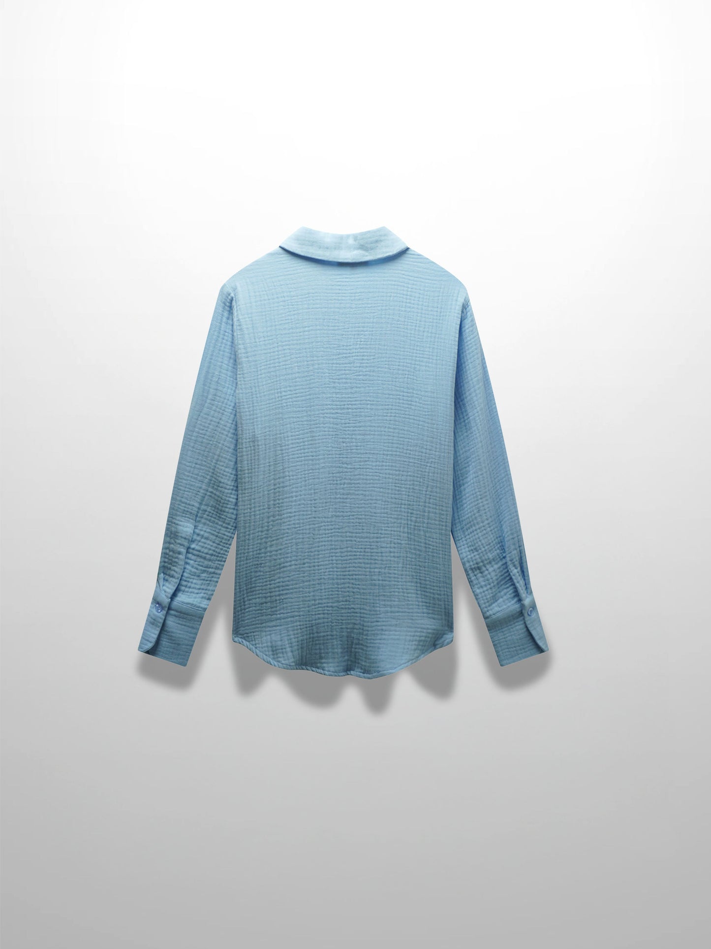 Gauze Button Down Blouse-Light Blue-1