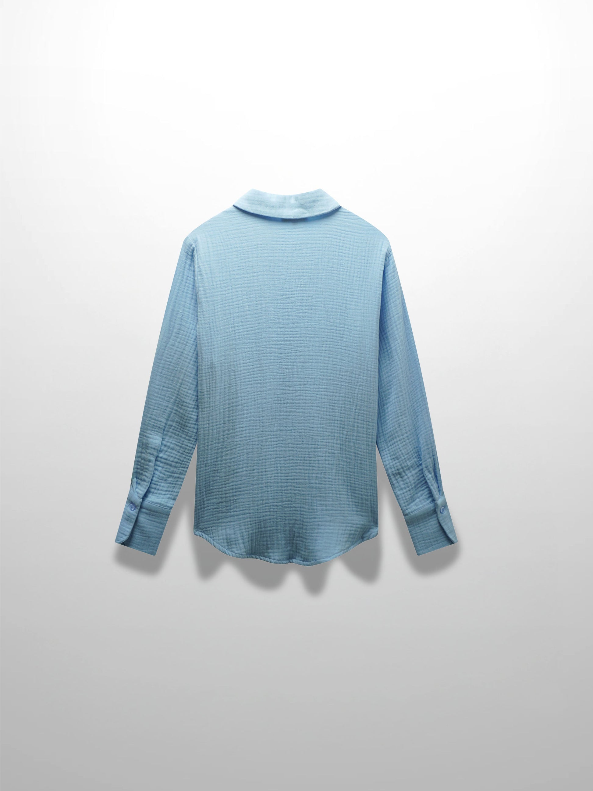 Gauze Button Down Blouse-Light Blue-1