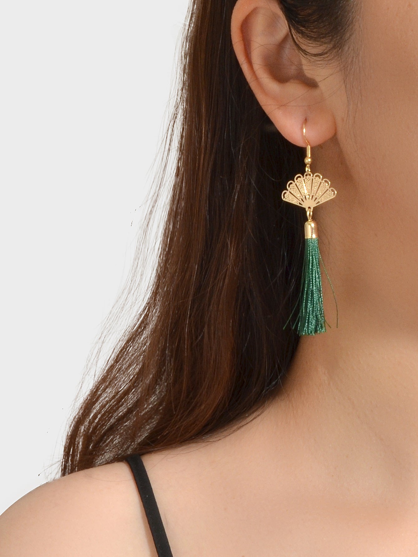 Ethnic Traditional Gold Sector Tassel Dangle Pendant Earrings American Jewellery