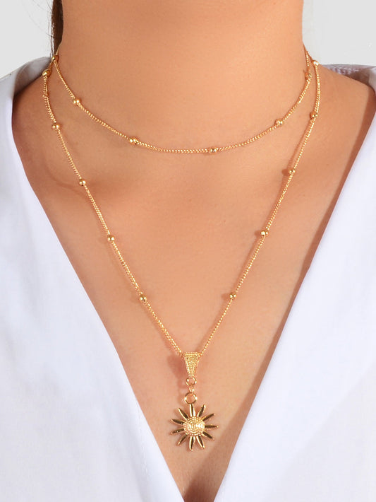 Unique Trendy Jewellery Double layer Gold Silver Chain Flower Collar Necklace