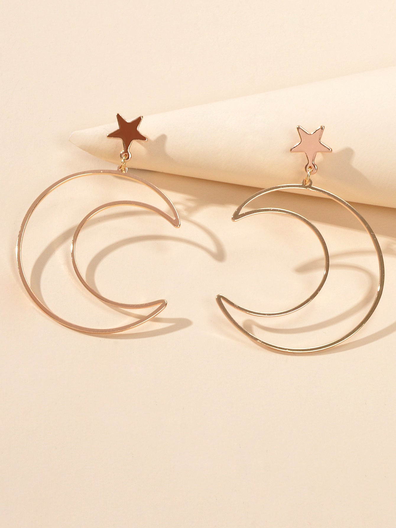 Trendy Minimalist Jewellery Gold Silver Star Moon Dangle Earrings Accessories