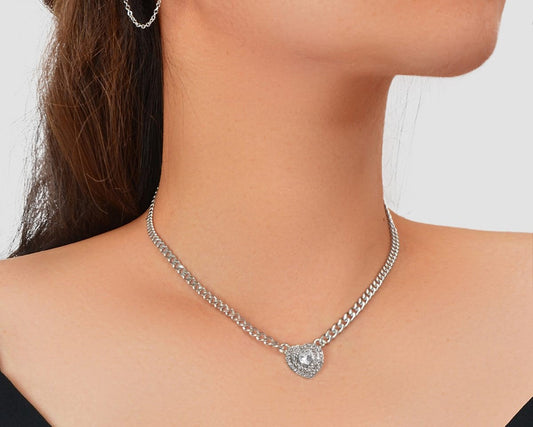 Stunning Silver Heart Pendant Necklace Elegant Jewellery Piece Girls Party Gift