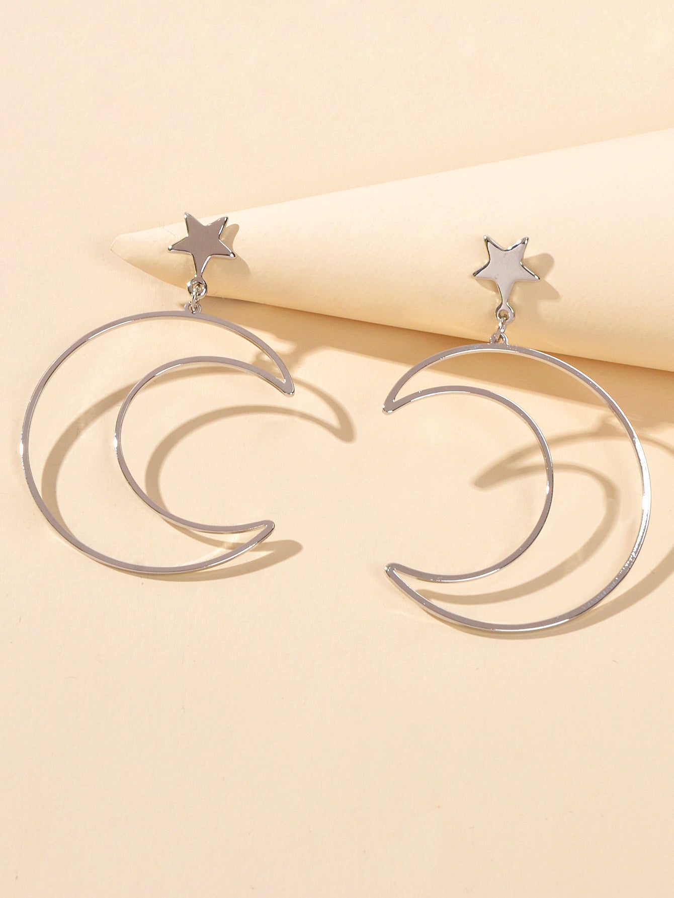 Trendy Minimalist Jewellery Gold Silver Star Moon Dangle Earrings Accessories