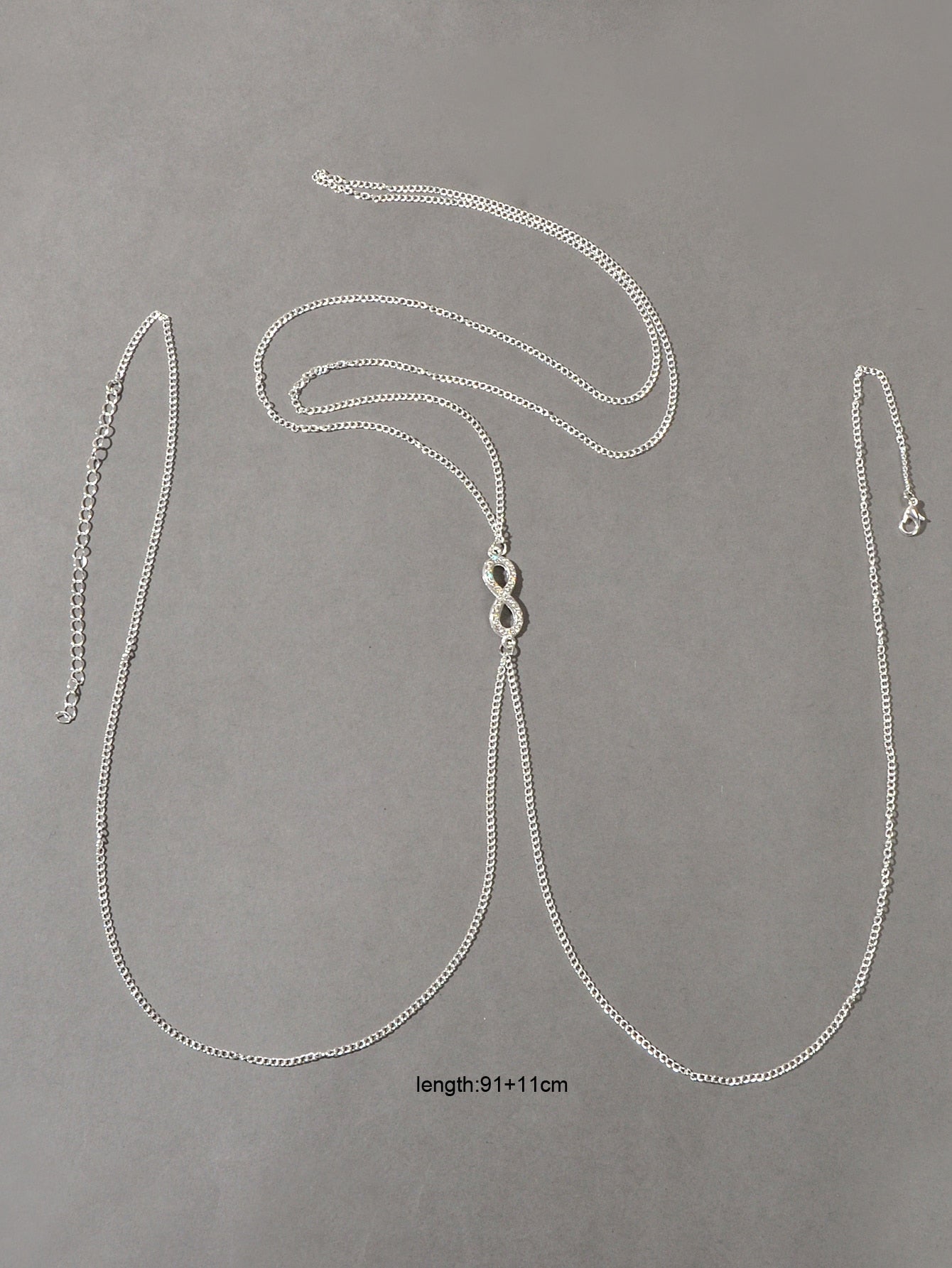 Glamorous Silver Rhinestone Infinity Bikini Beach Body Chain Harness Jewellery