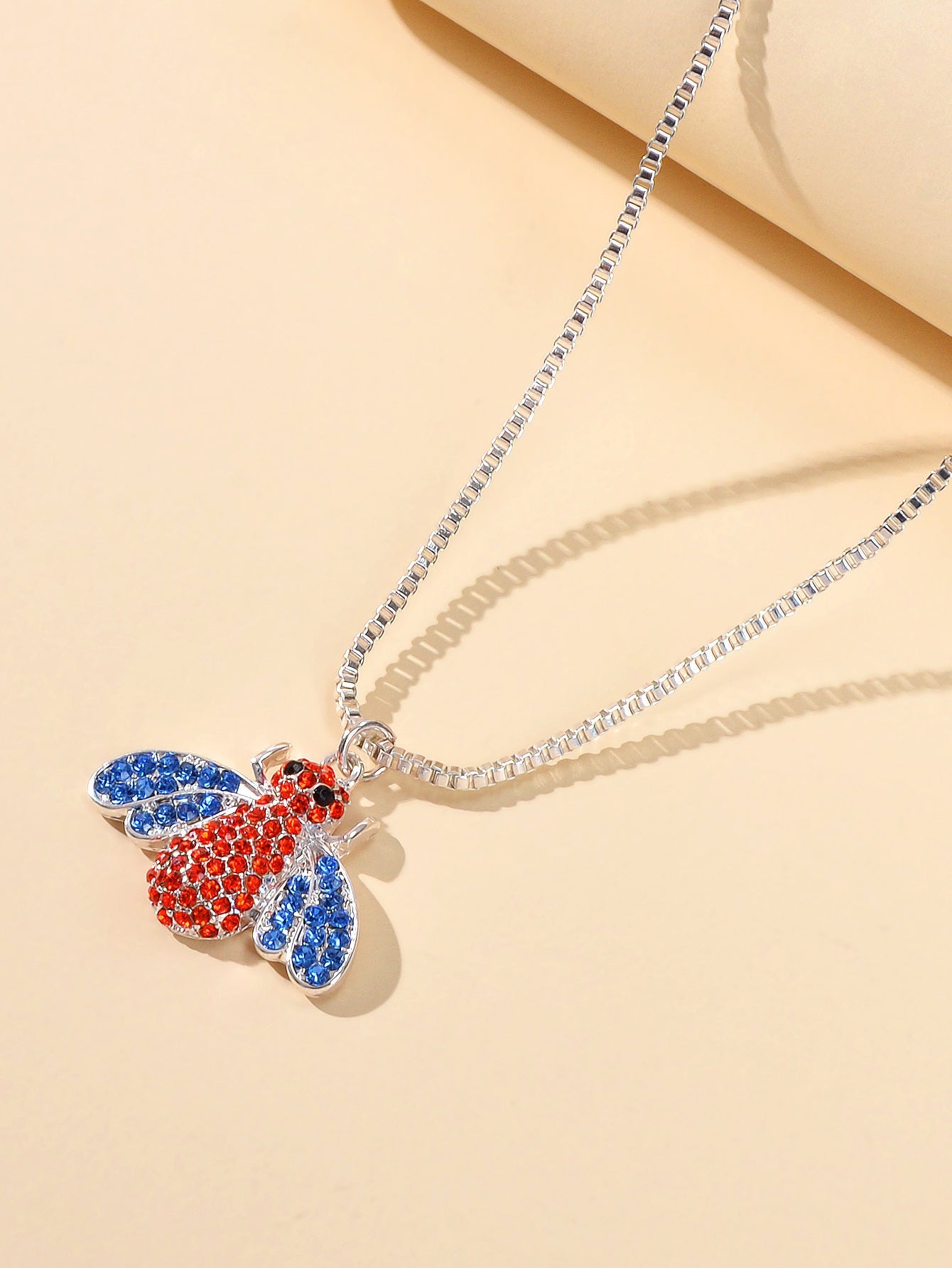 Birthday Gifts Silver Chain Red Blue Rhinestone Bee Pendant Necklace Jewellery