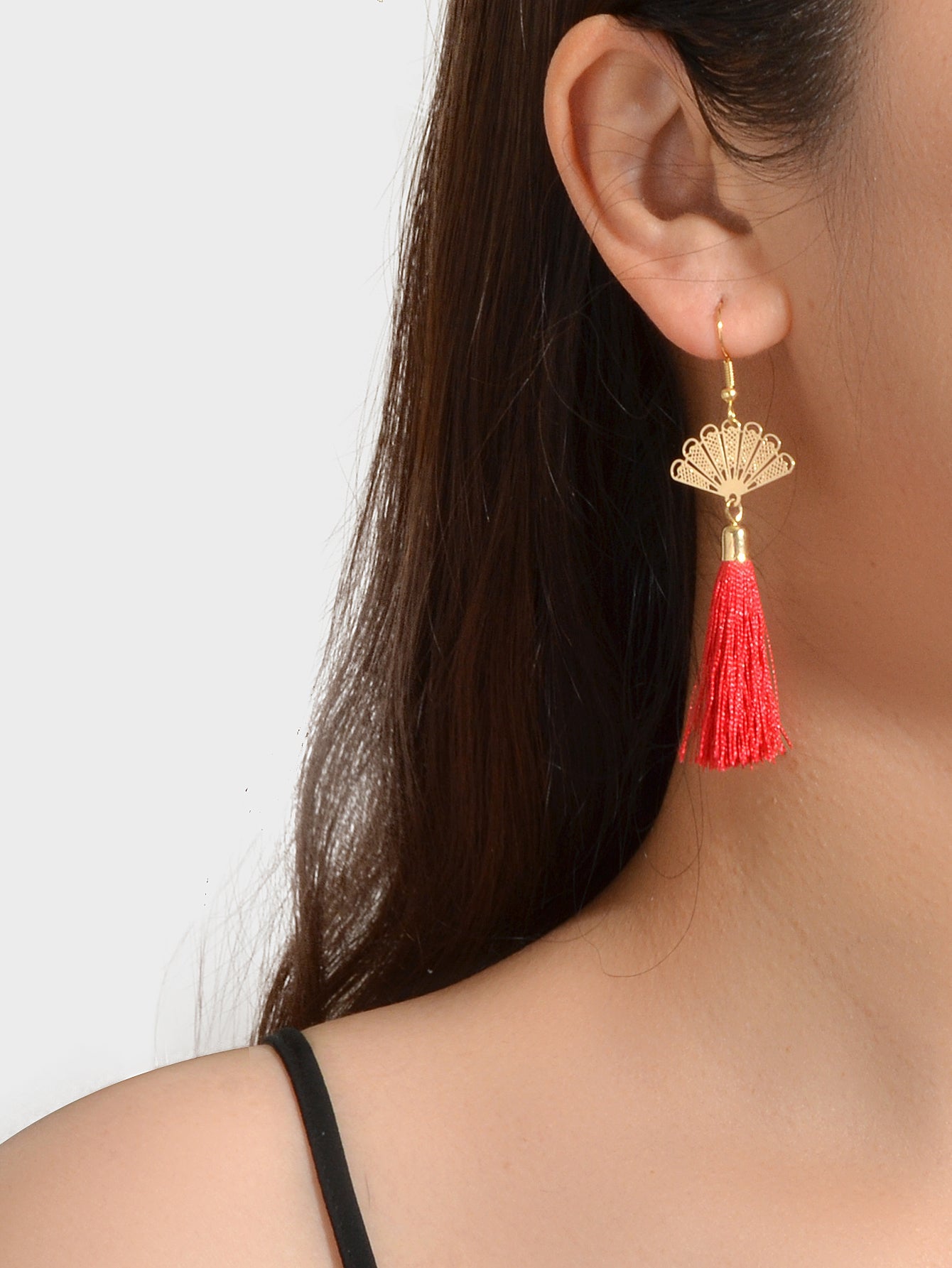 Ethnic Traditional Gold Sector Tassel Dangle Pendant Earrings American Jewellery
