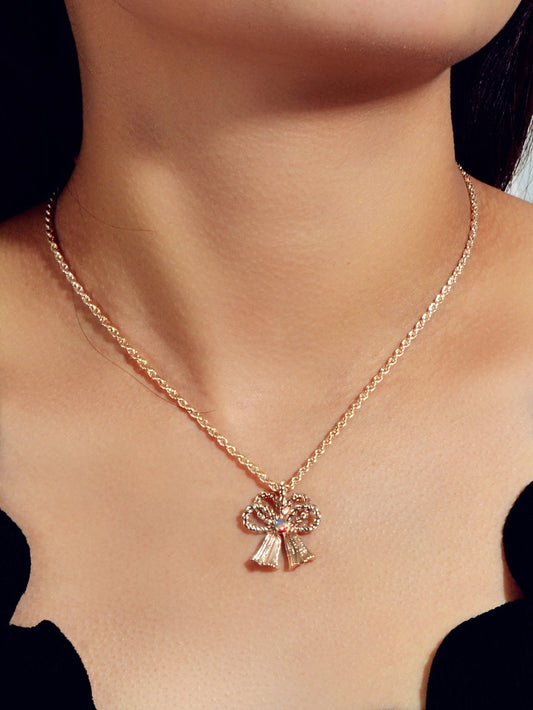 Festival Jewellery Gold Silver Chain Bow Bells Charm Necklace Women Accessories