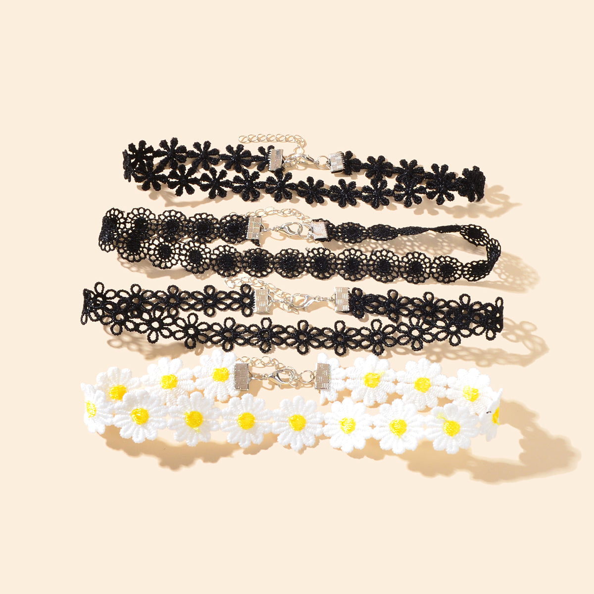 4 pcs Black White Hollow Lace Flower Tattoo Chokers Necklaces set Retro Collars