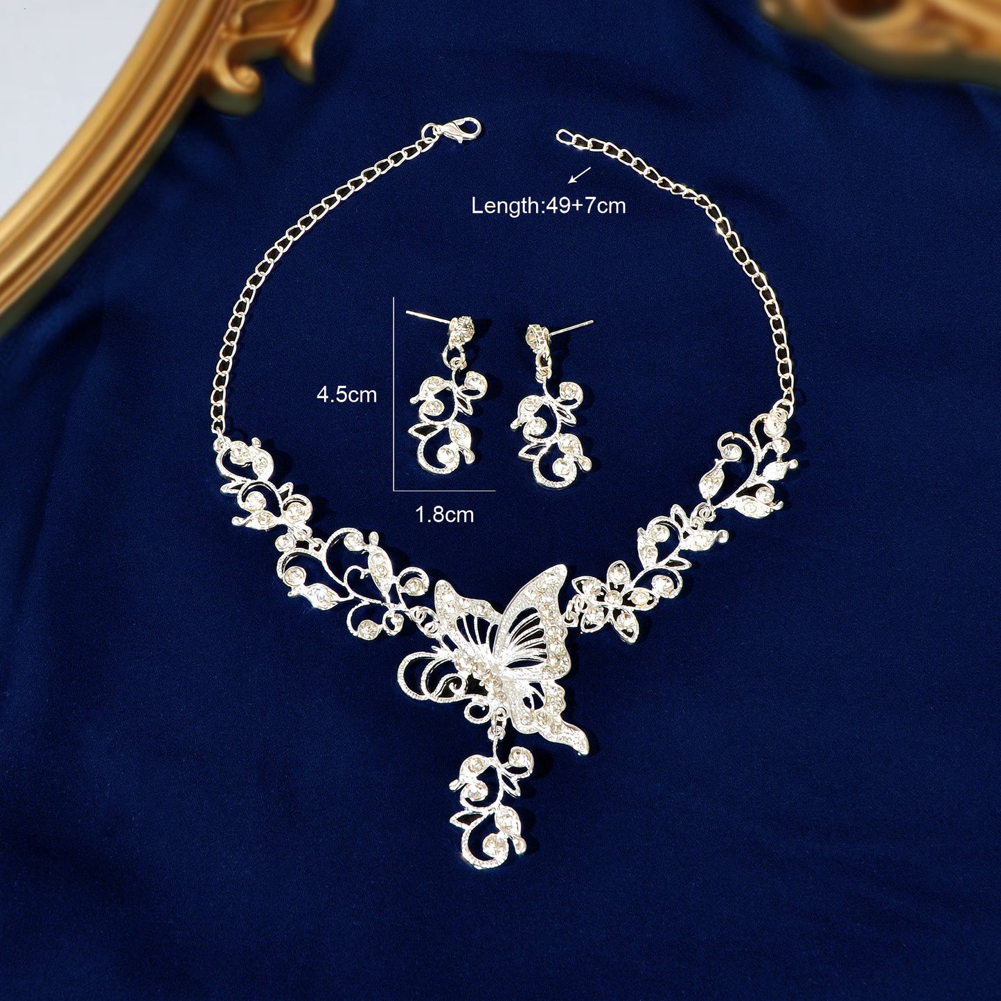 Anniversary Jewellery set Silver Flower Butterfly Collar Necklace Drop Earrings