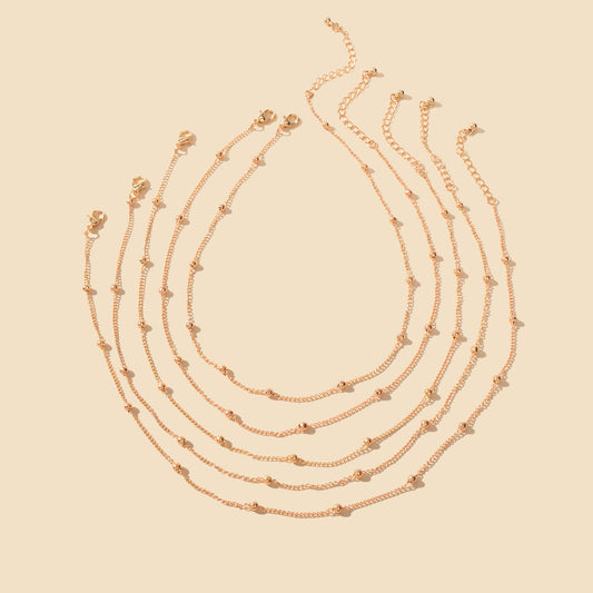 5pcs Gold Beads Chain Layered Necklaces Simple Short Chokers Delicate Jewellery-0