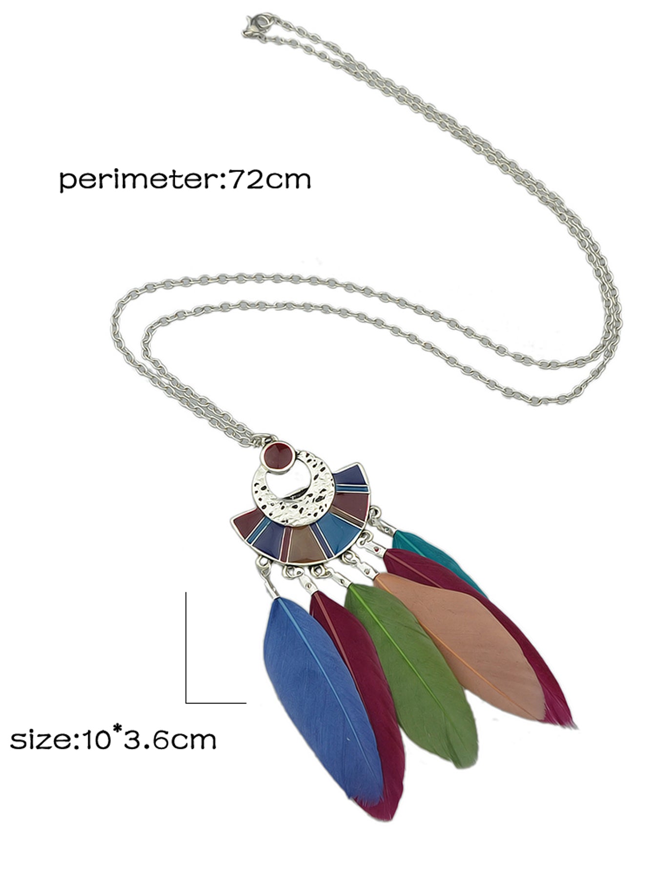 Ethnic Bohemian Traditional Jewellery Silver Long Chain Feather Shape Necklace