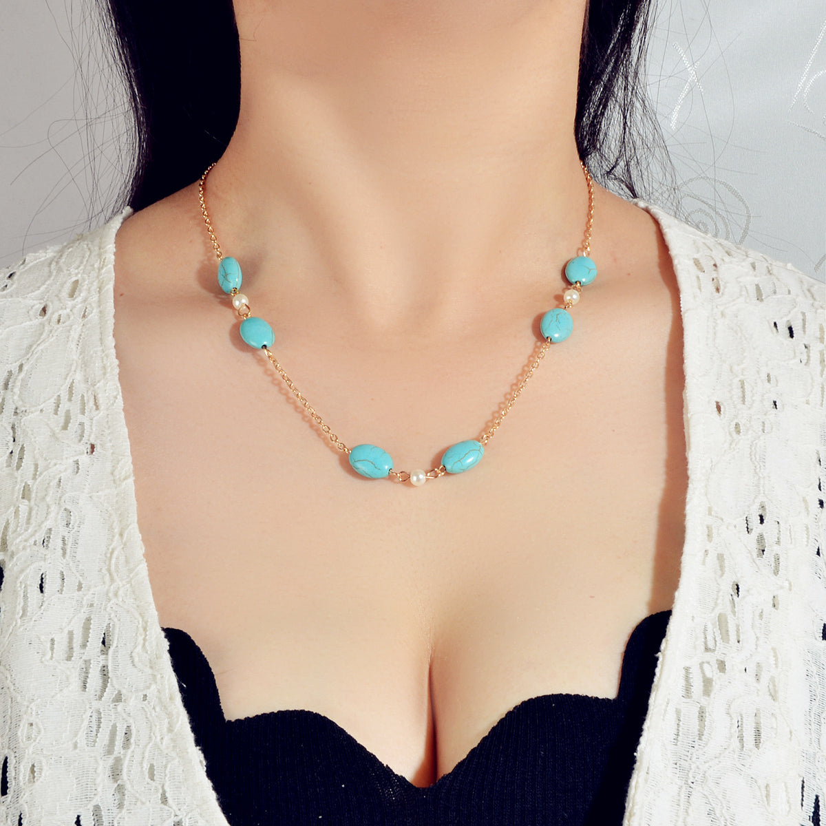 Ethnic Traditional Gold Chain Turquoise Necklace Boho Chic Accessories Jewellery