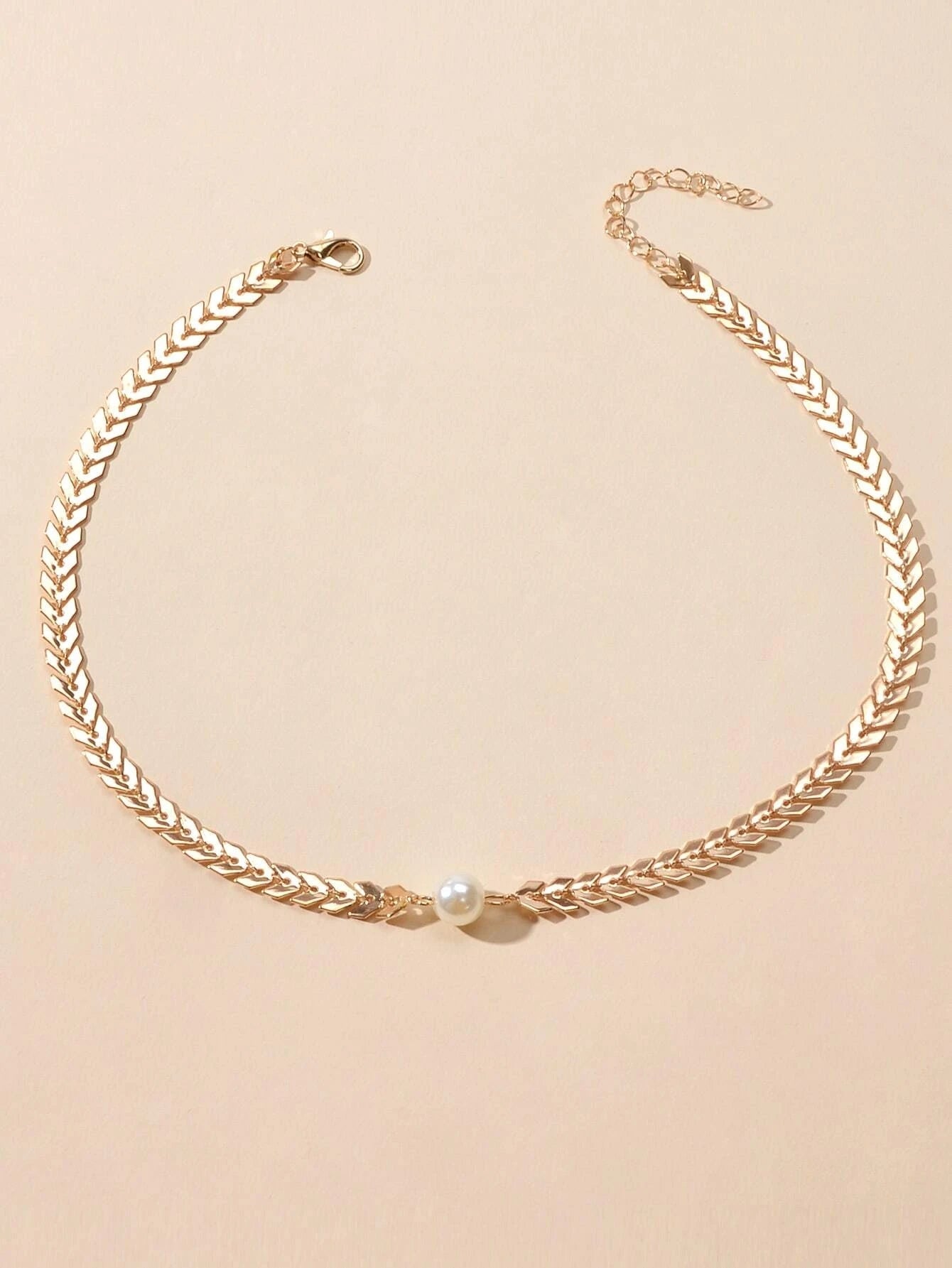 Fashion Jewellery Pearl Decor Gold Chain Arrow Choker Necklace Teens Accessories