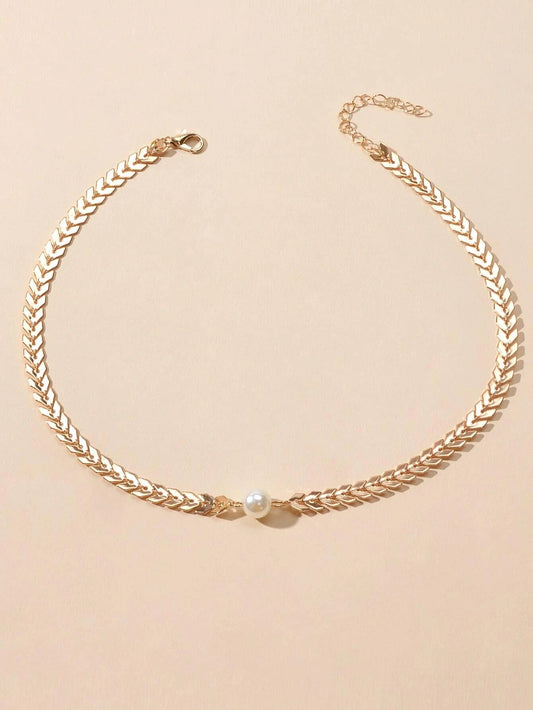 Fashion Jewellery Pearl Decor Gold Chain Arrow Choker Necklace Teens Accessories