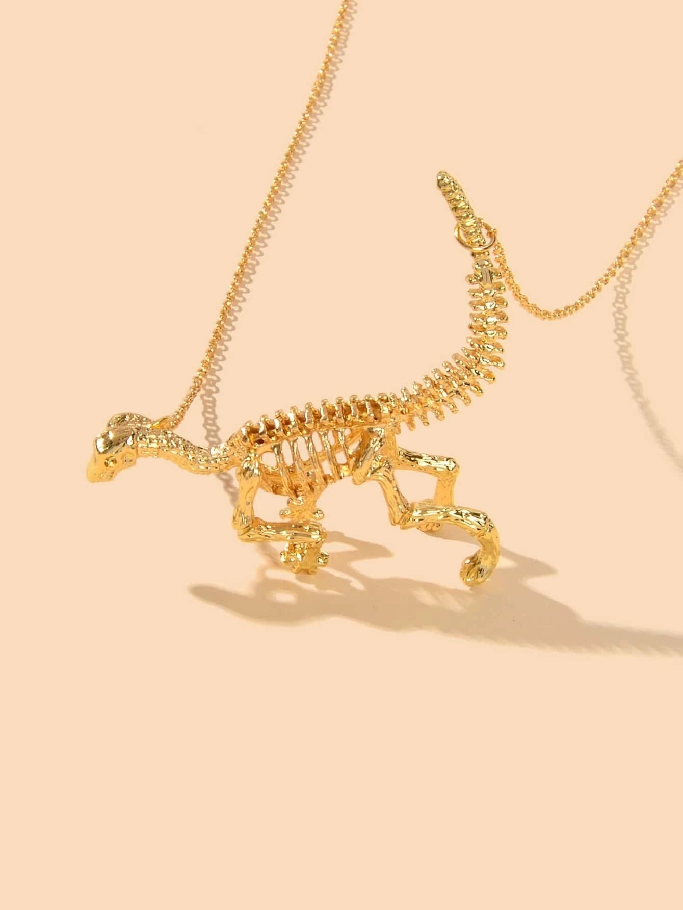 Punk Jewellery Gold Chain Dinosaur Skeleton Statement Pendant Necklace Accessory