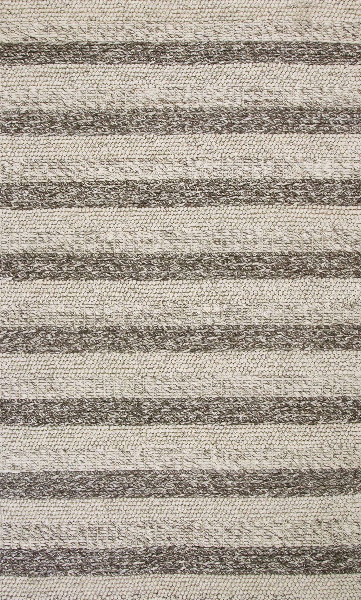 9' X 13' Brown Gray And Ivory Wool Striped Hand Woven Area Rug