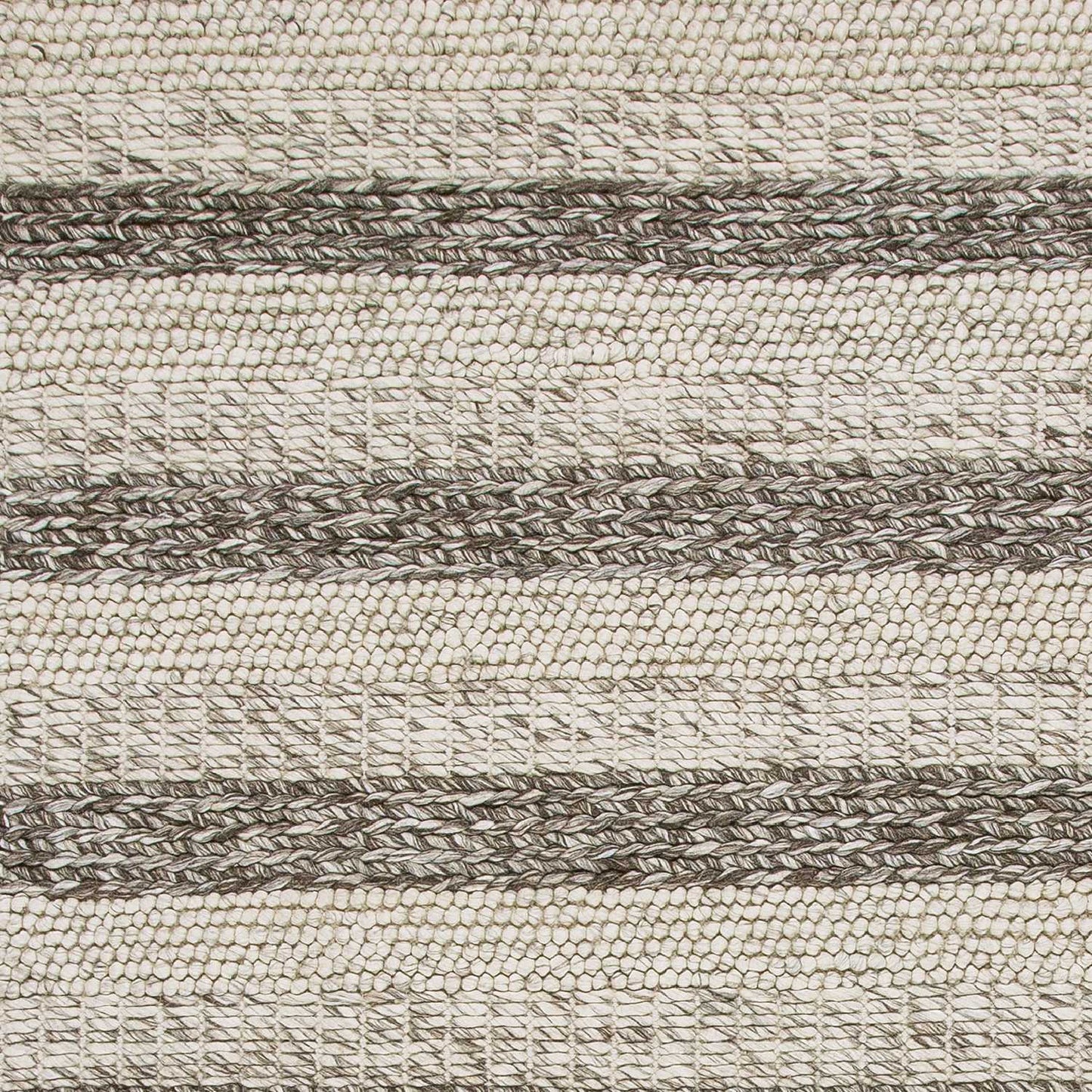 9' X 13' Brown Gray And Ivory Wool Striped Hand Woven Area Rug