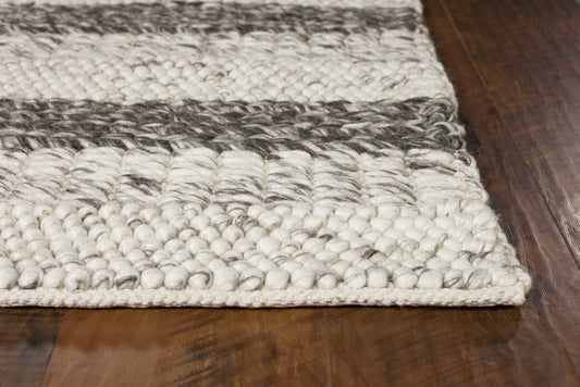 9' X 13' Brown Gray And Ivory Wool Striped Hand Woven Area Rug