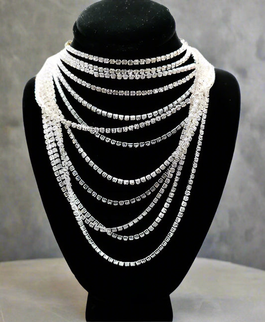 Faux Diamond Cascade Statement Necklace
