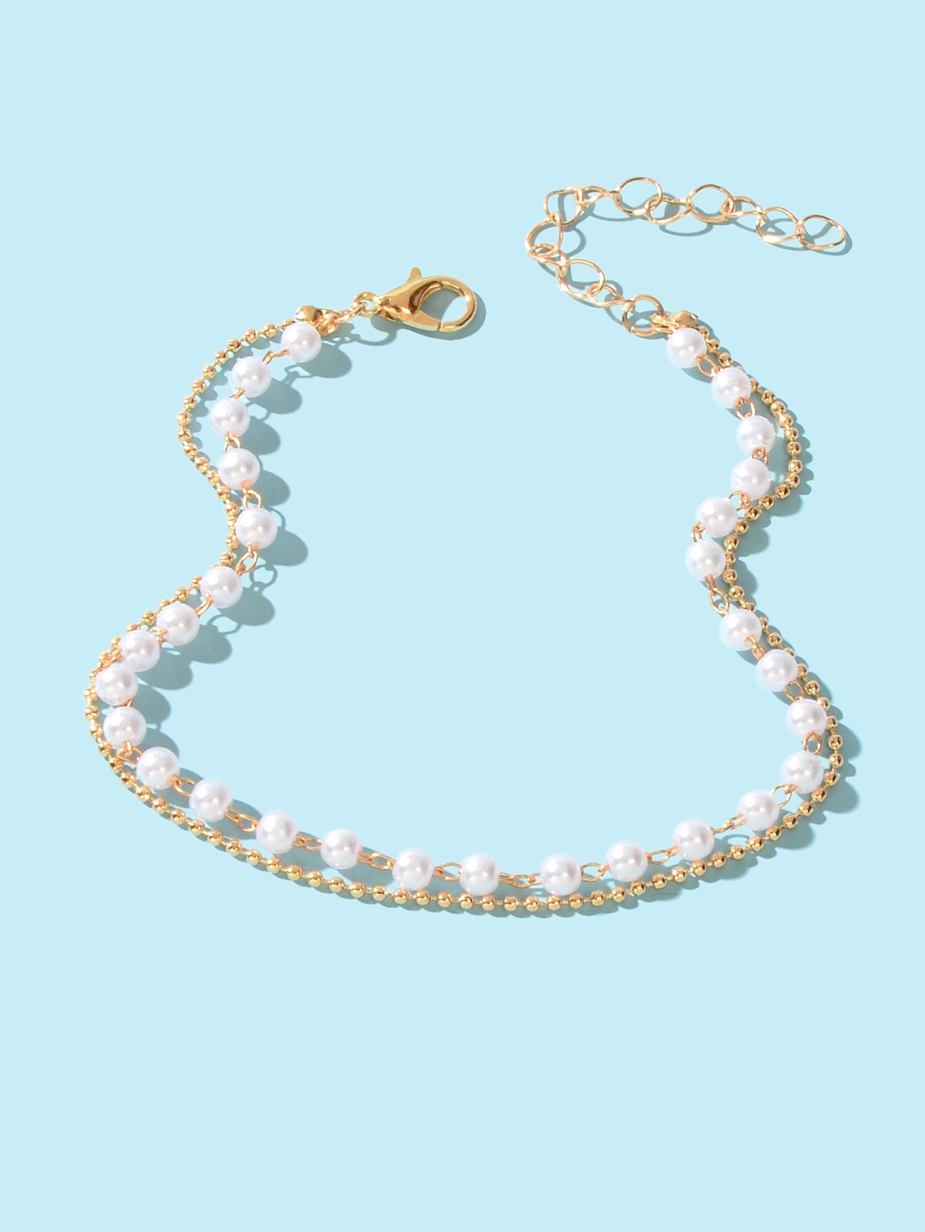 Foot Jewellery Gold Popcorn Chain Pearl Layered Anklet Bracelet Barefoot Sandal