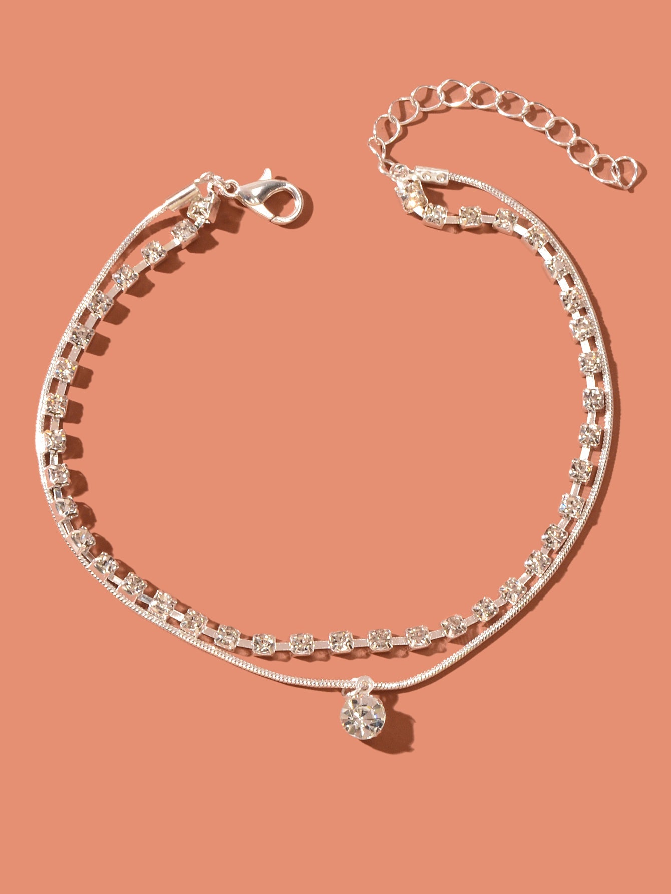 Double layer Rhinestone Gold Silver Chain Foot Jewellery Beach Adjustable Anklet