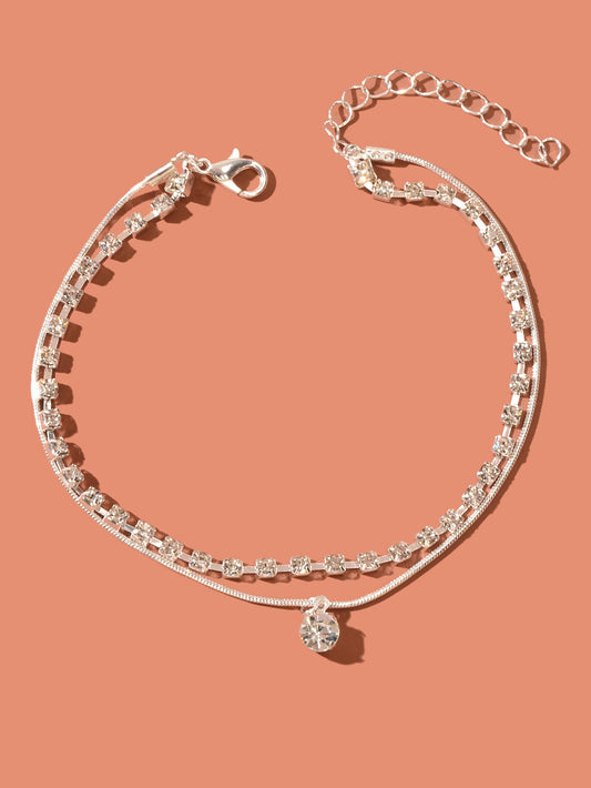 Double layer Rhinestone Gold Silver Chain Foot Jewellery Beach Adjustable Anklet