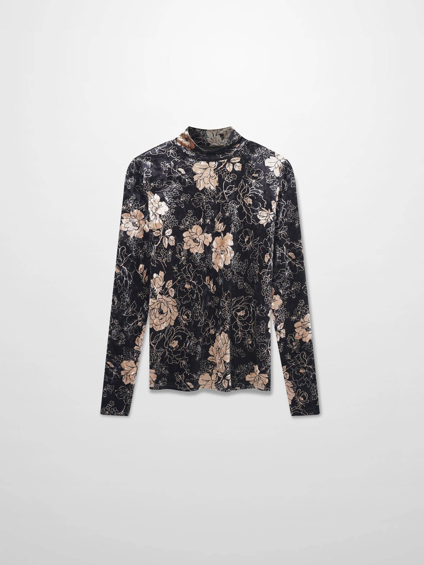 Printed Velour Turtleneck-Gold Floral-1