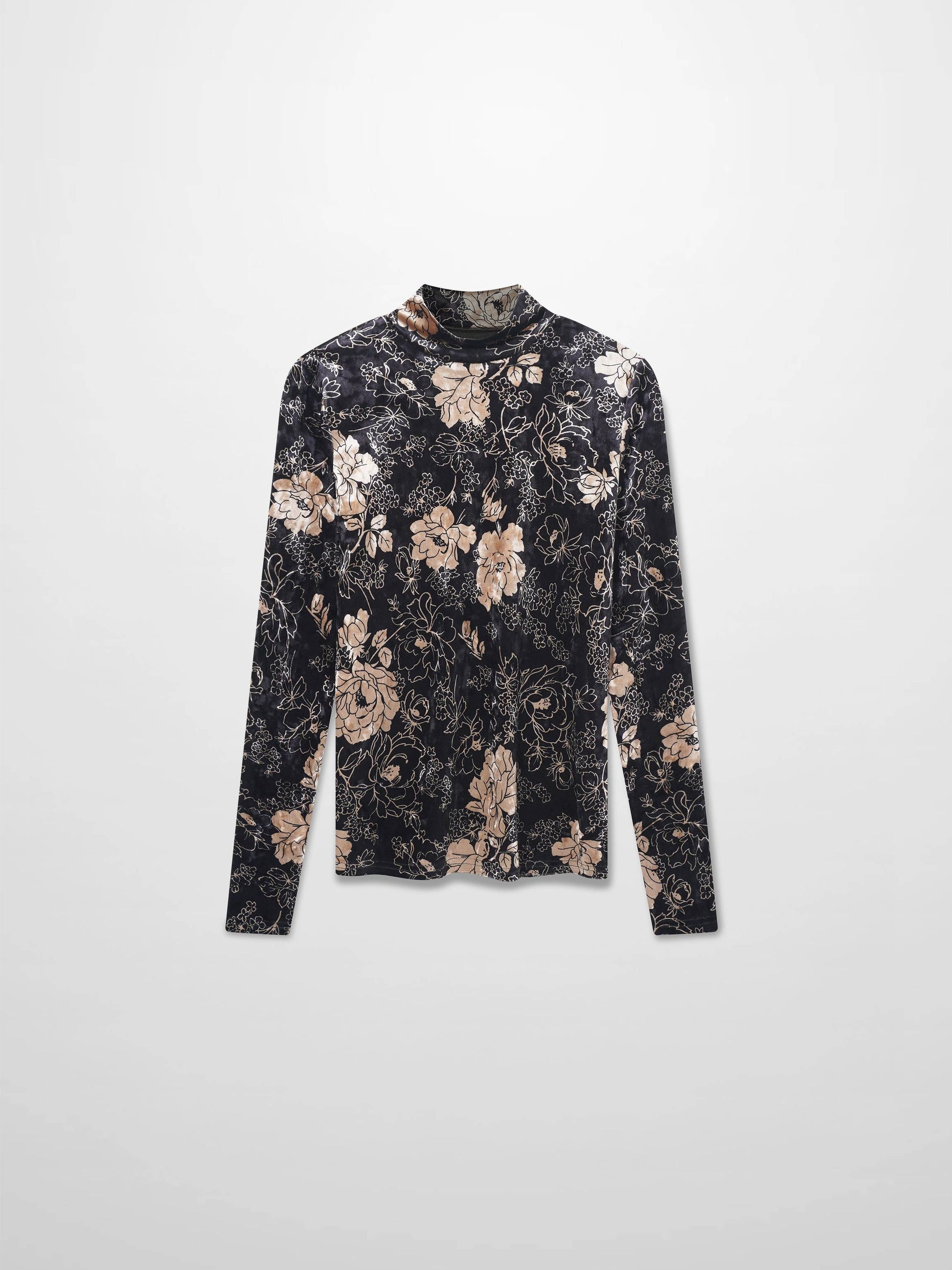 Printed Velour Turtleneck-Gold Floral-1