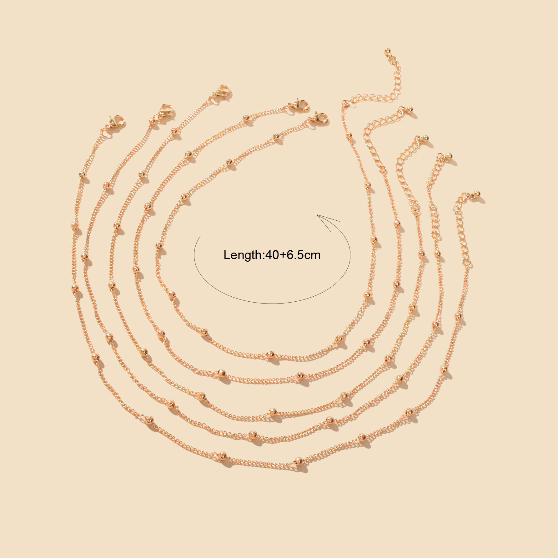 5pcs Gold Beads Chain Layered Necklaces Simple Short Chokers Delicate Jewellery-1