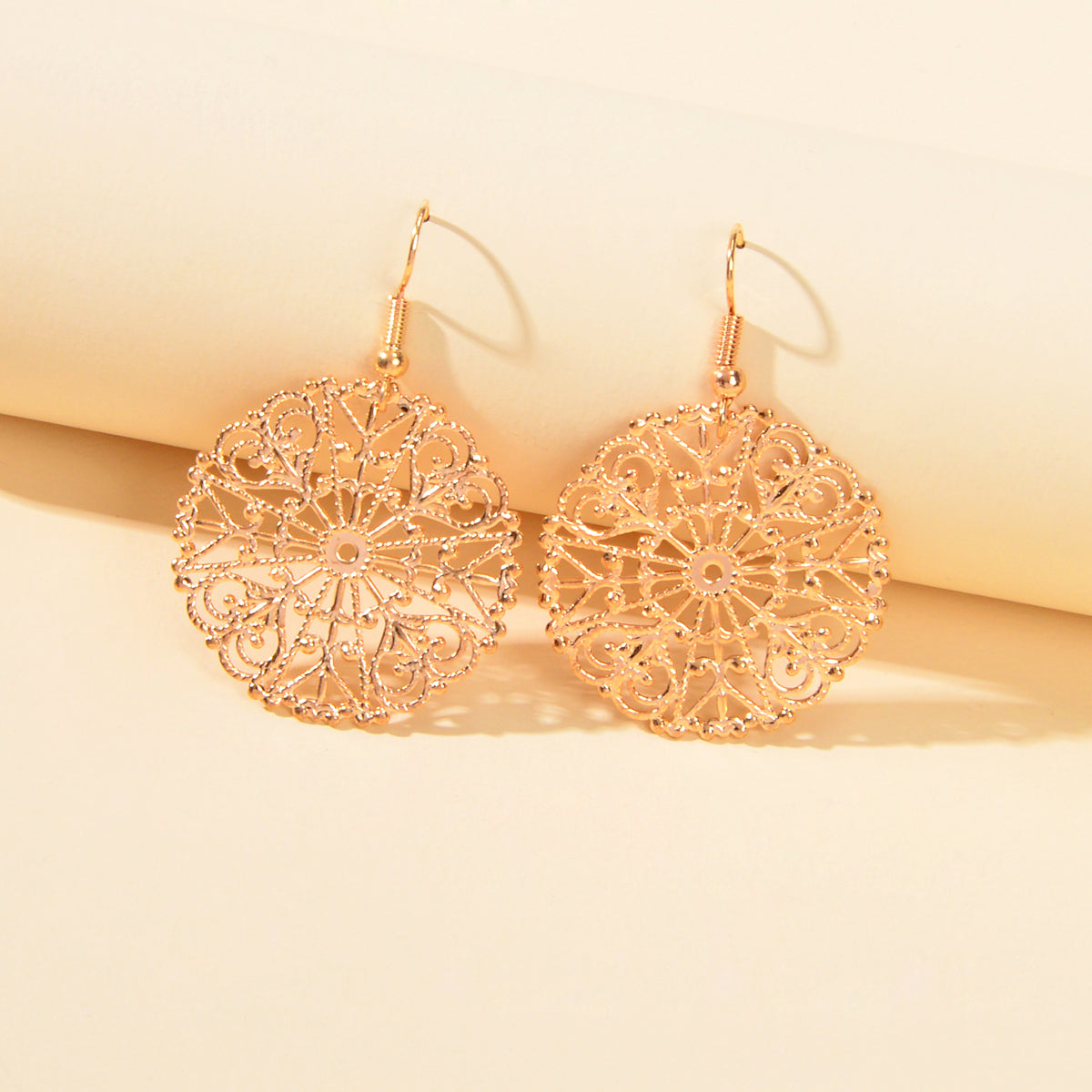 Ladies Jewellery Hollow Gold Silver Flower Pattern Round Trendy Dangle Earrings