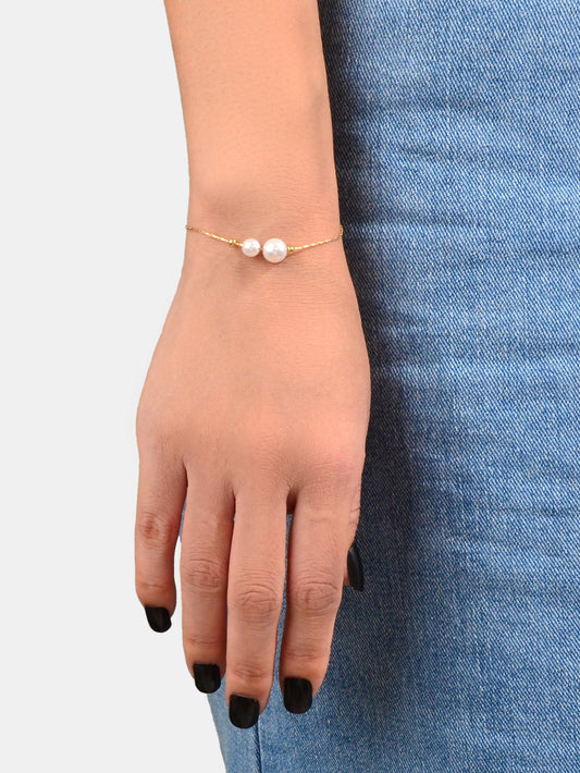 Wedding Party Wear Jewellery Gold Chain Pearl Beads Adjustable String Bracelets