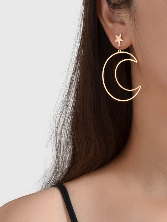 Trendy Minimalist Jewellery Gold Silver Star Moon Dangle Earrings Accessories