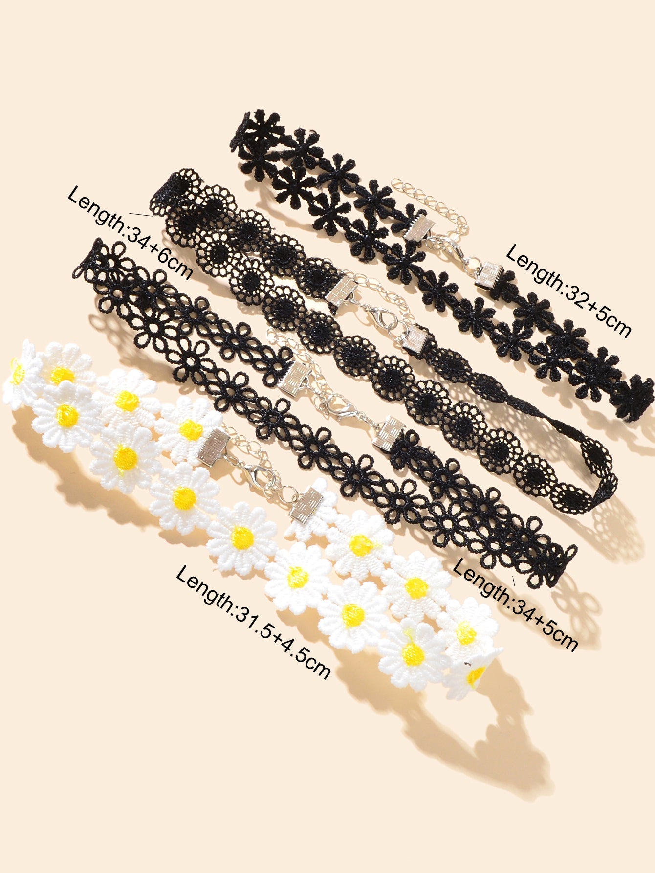 4 pcs Black White Hollow Lace Flower Tattoo Chokers Necklaces set Retro Collars