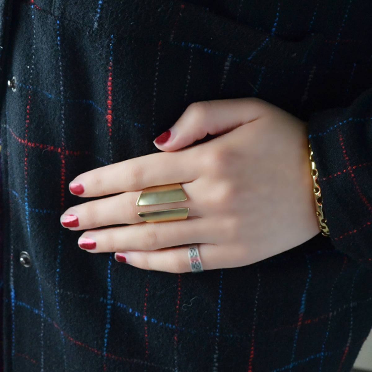 Solid Gold Colour Wide Metallic Cuff Ring Beautiful Women Anniversary Band Gift