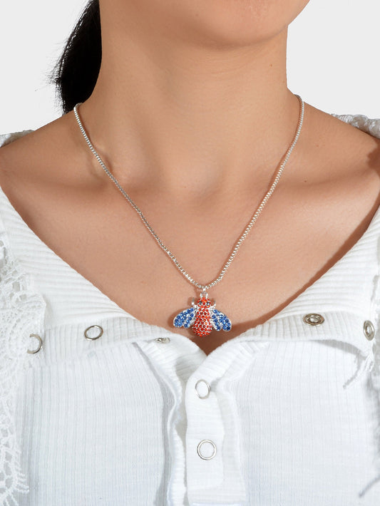 Birthday Gifts Silver Chain Red Blue Rhinestone Bee Pendant Necklace Jewellery