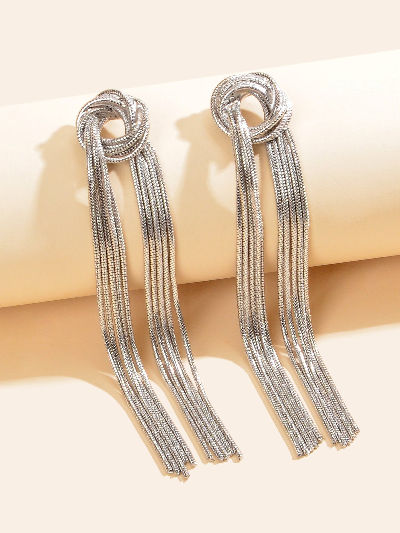 Fashion Silver Long Chain Tassel Pendant Earrings Women Party Dinner Jewellery