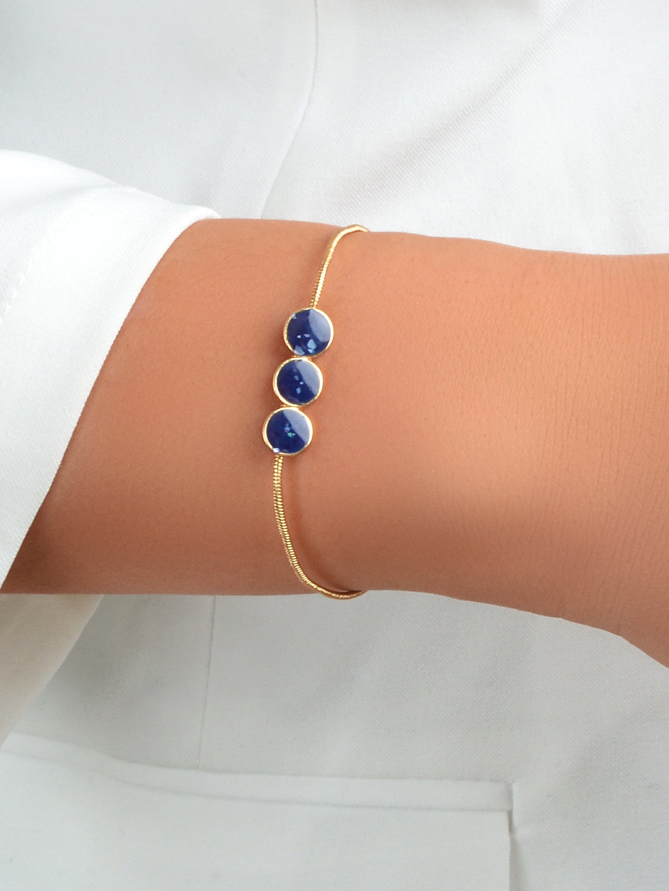 Female Jewellery Blue Enamel Round Gold Chain Adjustable Women Bracelet Bangle