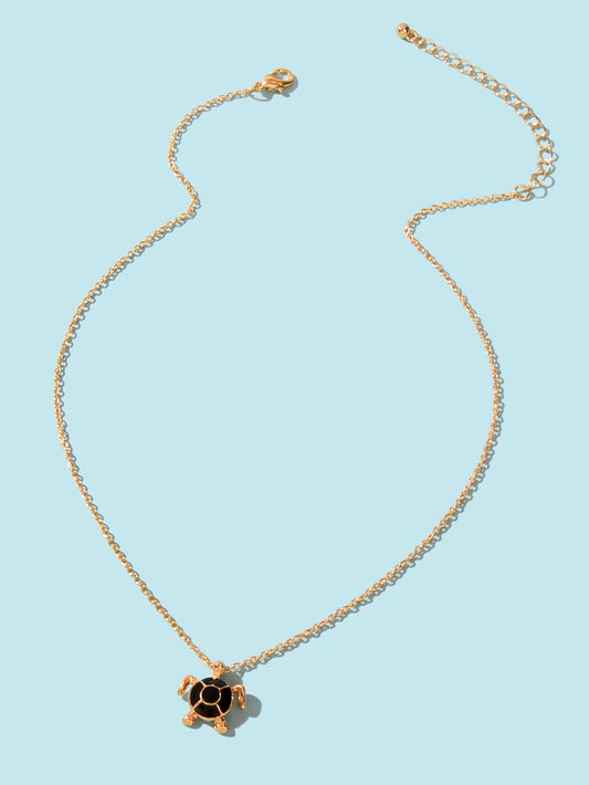 Ocean Animals Jewellery Gold Chain Black Tortoise Pendant Necklace Girls Gifts