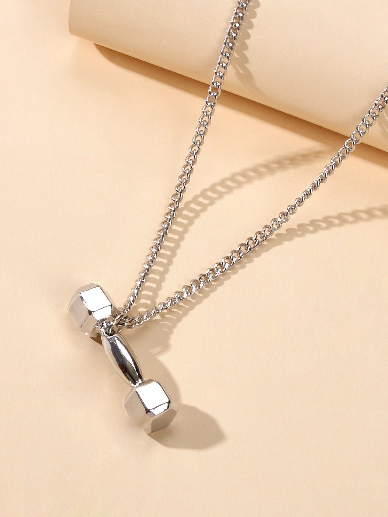 Party Decoration Silver Chain Dumbbell Charm Necklace Minimalist Punk Jewellery