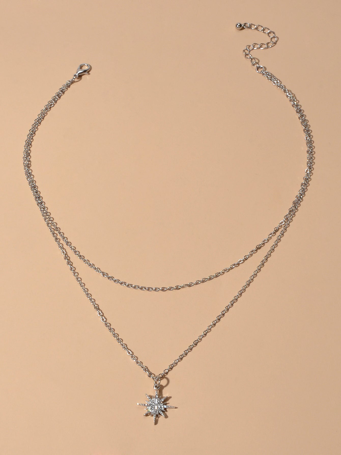 Trendy Jewellery Double layer Silver Chain Rhinestone Decor Star Charm Necklace