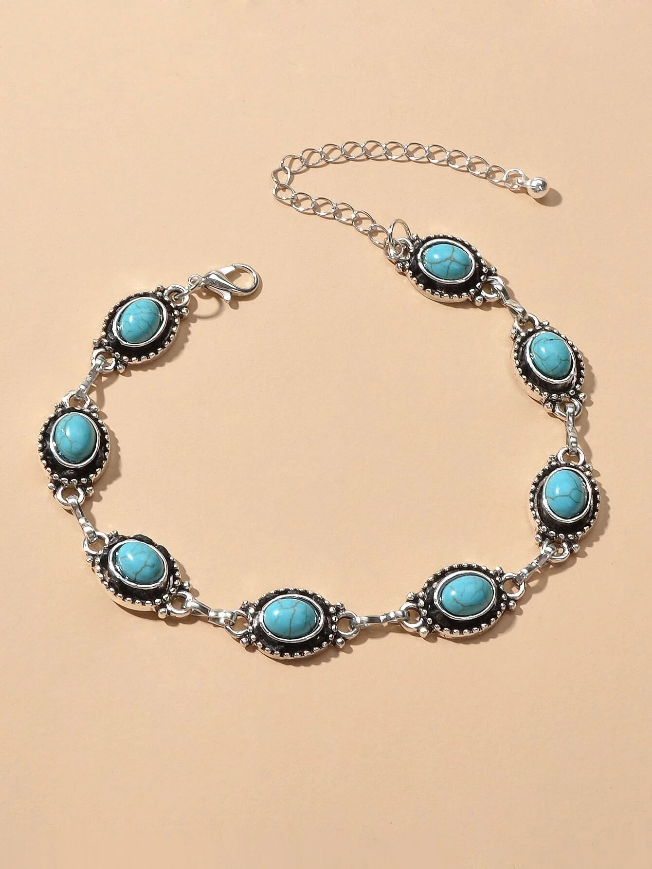 Vintage Boho Chic Tribal Ethnic Antique Silver Turquoise Anklet Foot Jewellery