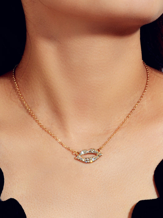Engagement Jewellery Gift Rhinestone Decor Gold Chain Lip Charm Collar Necklace