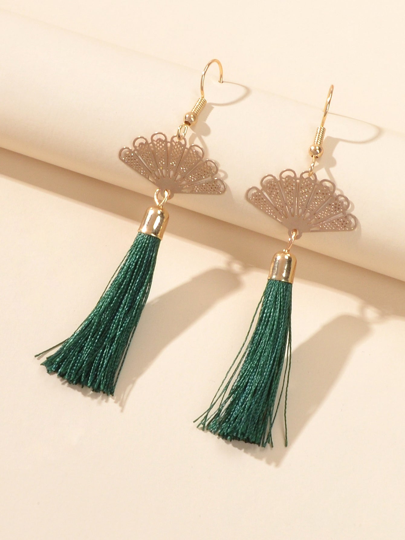 Ethnic Traditional Gold Sector Tassel Dangle Pendant Earrings American Jewellery